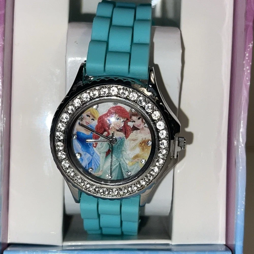 Vintage Disney Princess Watch Double Rhinestone Trimmed Face NIB‎ Teal Blue Band